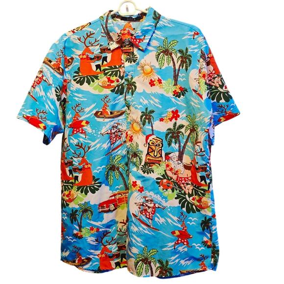 SSLR hawaiian surfing santa tropical button down shirt - Picture 1 of 6